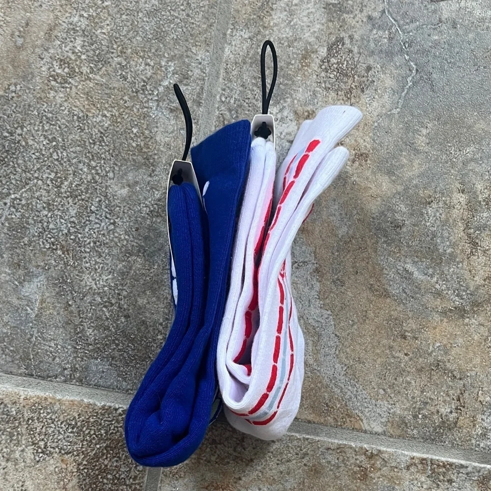 Free People Fast Lane Crew Socks, Bundle of 2 Pairs, White and Blue NWT